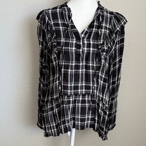 Westport Black and White Checkered Ruffled Blouse